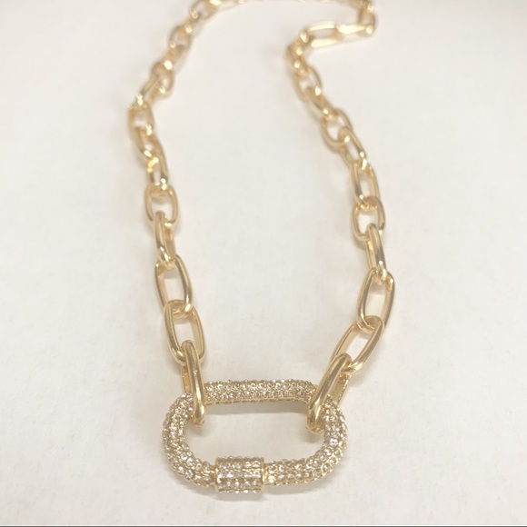 Pave CZ Single Carabiner Lock Pendant Necklace - Picture 3 of 5